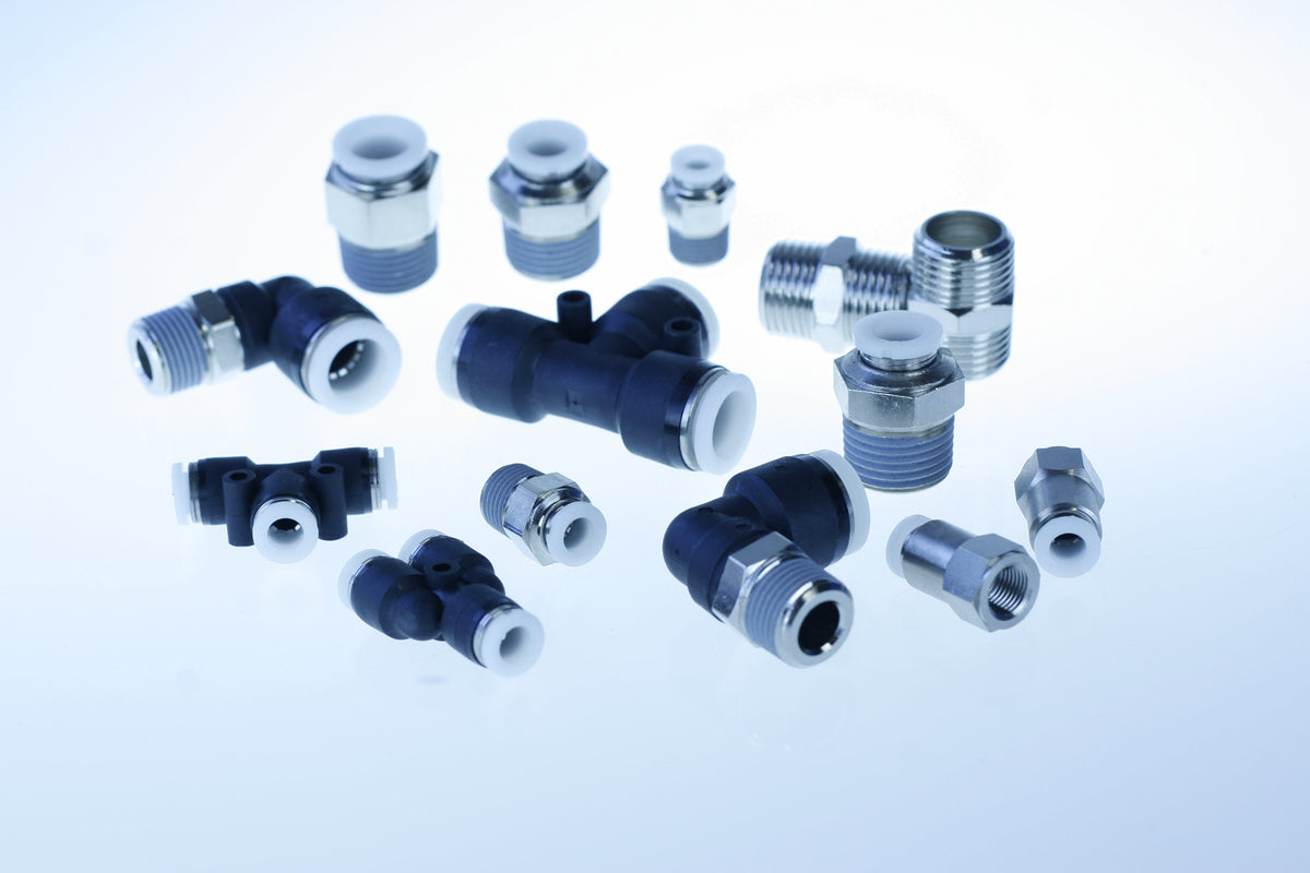Quick release fittings, push connect, airbag fittings.