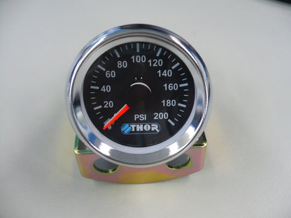 Thor dual needle air pressure gauge with 'Thor' branding for airbag suspension monitoring.